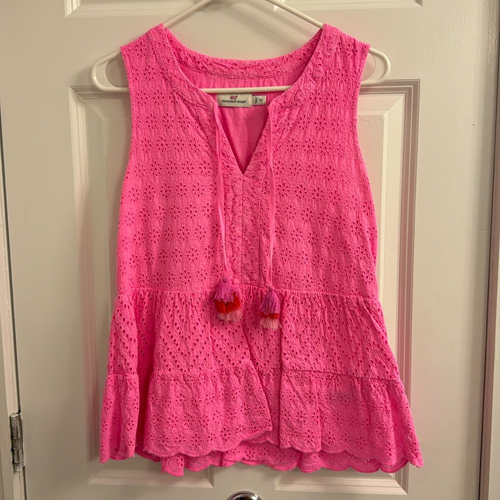 Vineyard Vines Hot Pink Tiered Scalloped Tank Top